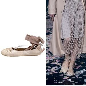 Christian Dior Spring 2019 ballet flat sneaker sneakerina ribbon ties pink 37